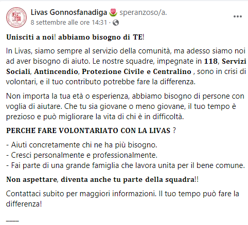 L'appello condiviso sui social della Livas